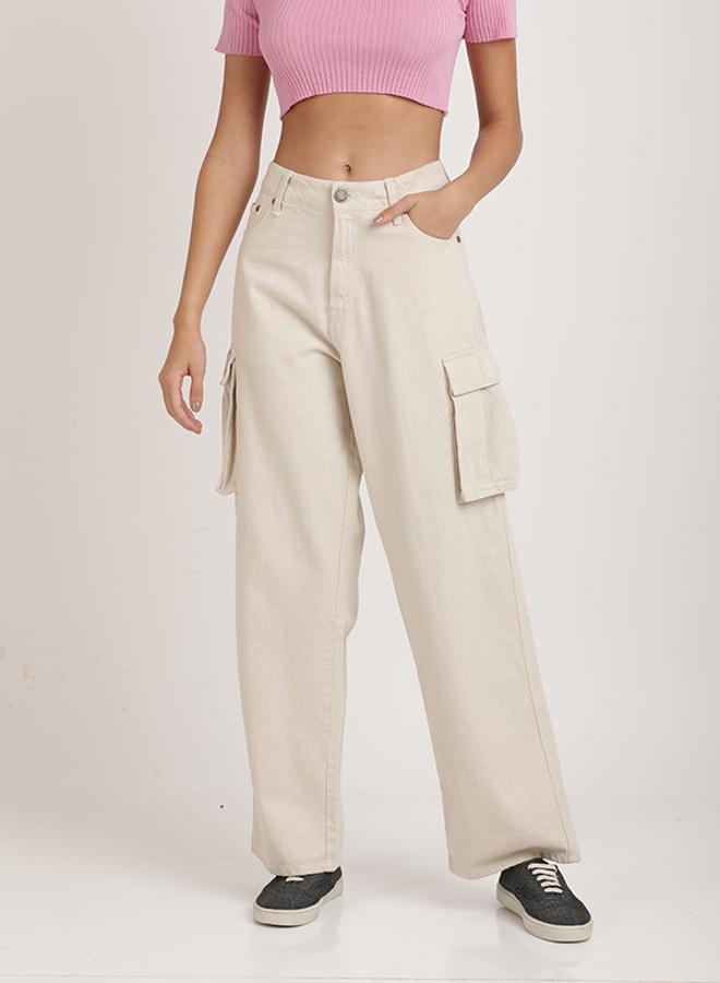 Take Two Women Relaxed Fit High-Rise Pure Cotton Cargo Jeans - Image 1